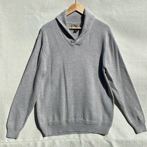 British Khaki Mens Shawl Collar 100% Cotton Gray Long Sleeve Sweater Size XL